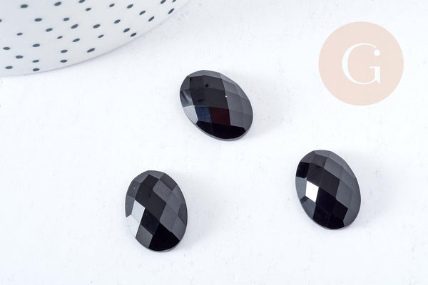 Cabochon ovale agate noire facetté 18x13mm, x1 (G8598)