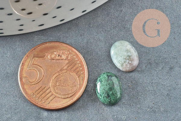Cabochon ovale agate verte naturelle 10x8mm, x1 (G8649)