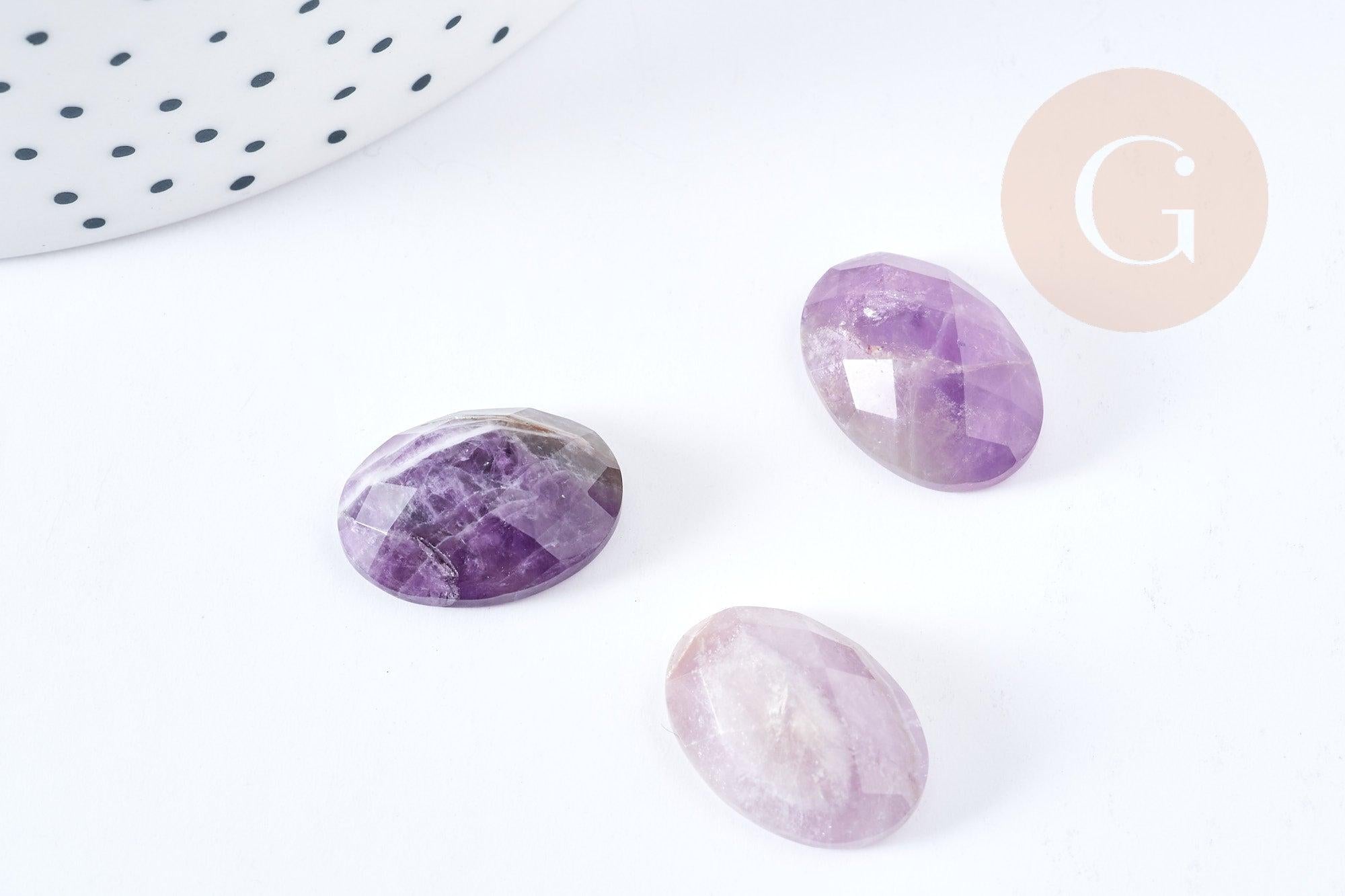 Cabochon ovale améthyste naturelle facetté 18x13mm, x1 (G8665)