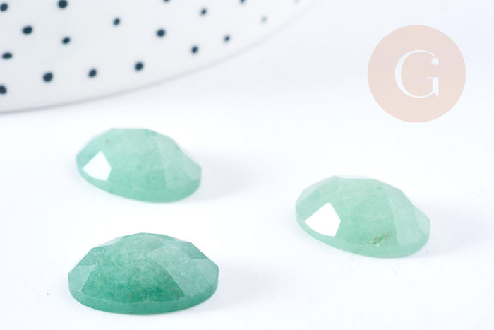 Cabochon ovale aventurine naturelle facetté 18x13mm, x1 (G8664)