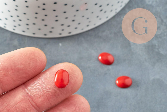 Cabochon ovale corail naturel teinté rouge 10x6mm, x1 G6750