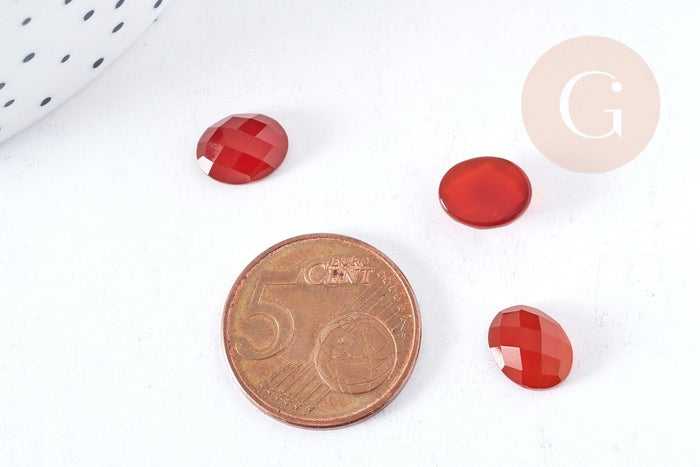 Cabochon ovale cornaline orange naturelle facetté 8x10mm, x1 (G2100)