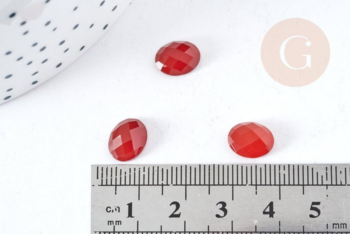 Cabochon ovale cornaline orange naturelle facetté 8x10mm, x1 (G2100)