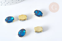 Cabochon ovale cristal bleu intense avec serti en laiton doré 14x10mm, x5 (G8115)