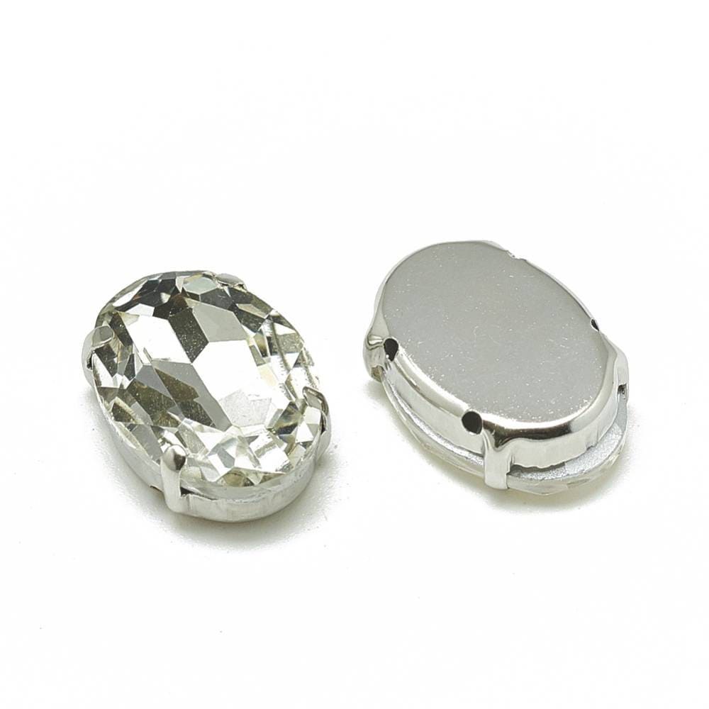 Cabochon ovale cristal métal platine à coudre 10x14mm, x1 (G0015)