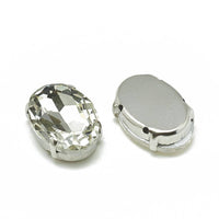 Cabochon ovale cristal métal platine à coudre 10x14mm, x1 (G0015)