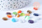 Cabochon ovale dôme verre oeil de chat multicolore 8x10mm, x10 (G8702)