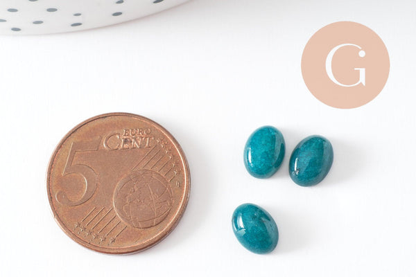 Cabochon ovale jade naturel turquoise marbré 8x6mm, x1 (G10123)