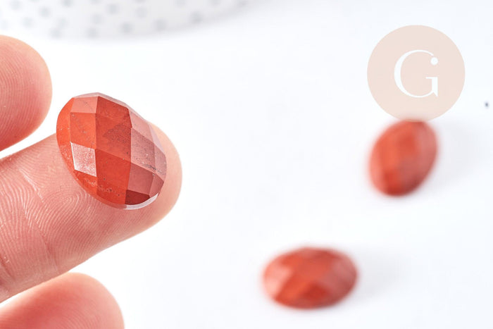 Cabochon ovale jaspe rouge à facettes 18x13mm, x1 (G8602)