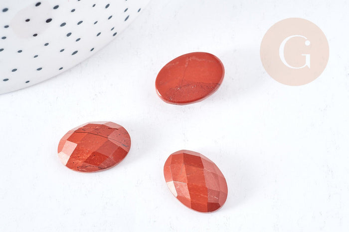 Cabochon ovale jaspe rouge à facettes 18x13mm, x1 (G8602)