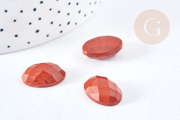 Cabochon ovale jaspe rouge à facettes 18x13mm, x1 (G8602)