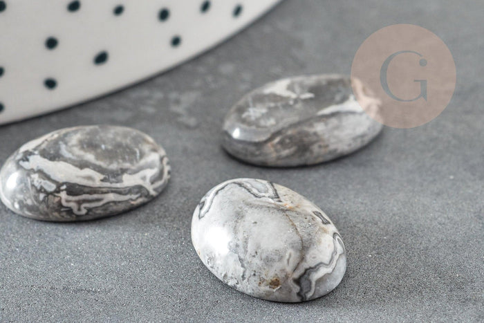 Cabochon ovale jaspe zebra naturel 13x18mm, x1 (G5050)