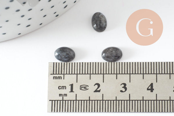 Cabochon ovale larvikite grise naturelle 8x6mm, création bijoux pierre naturelle, x1 (G10178)