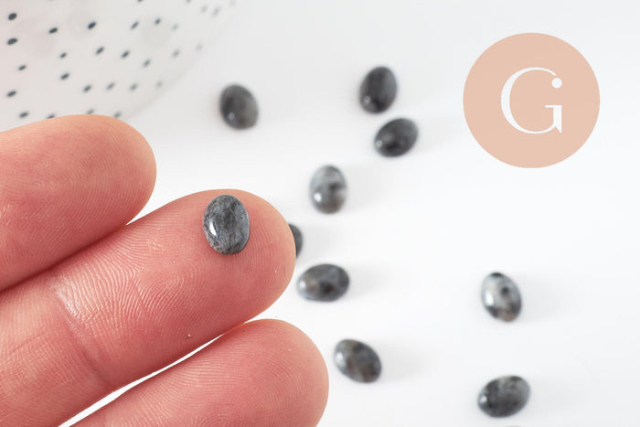 Cabochon ovale larvikite grise naturelle 8x6mm, création bijoux pierre naturelle, x1 (G10178)