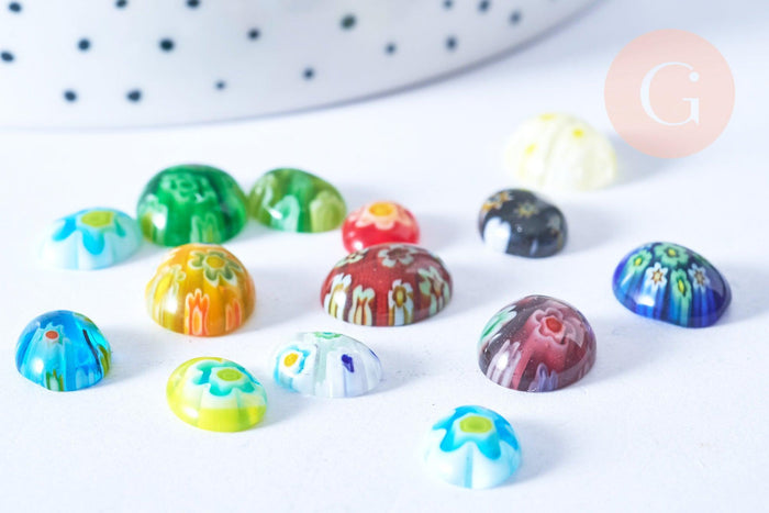 Cabochon ovale millefiori tailles variées 10-14mm, x10 (G8733)