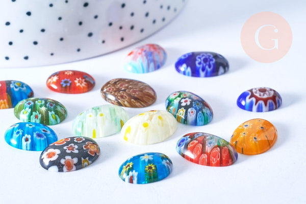 Cabochon ovale millefiori tailles variées 10-18mm, x10 (G8701)