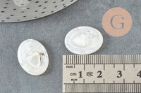 Cabochon ovale nacre blanche naturelle gravé Coeur Ex Voto 20x15mm, x1 (G9623)