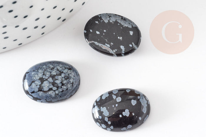Cabochon ovale obsidienne neige naturelle 20x15mm, x1 (G2229)