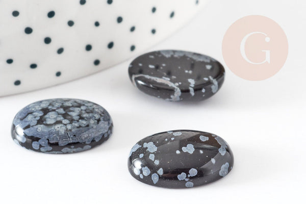 Cabochon ovale obsidienne neige naturelle 20x15mm, x1 (G2229)