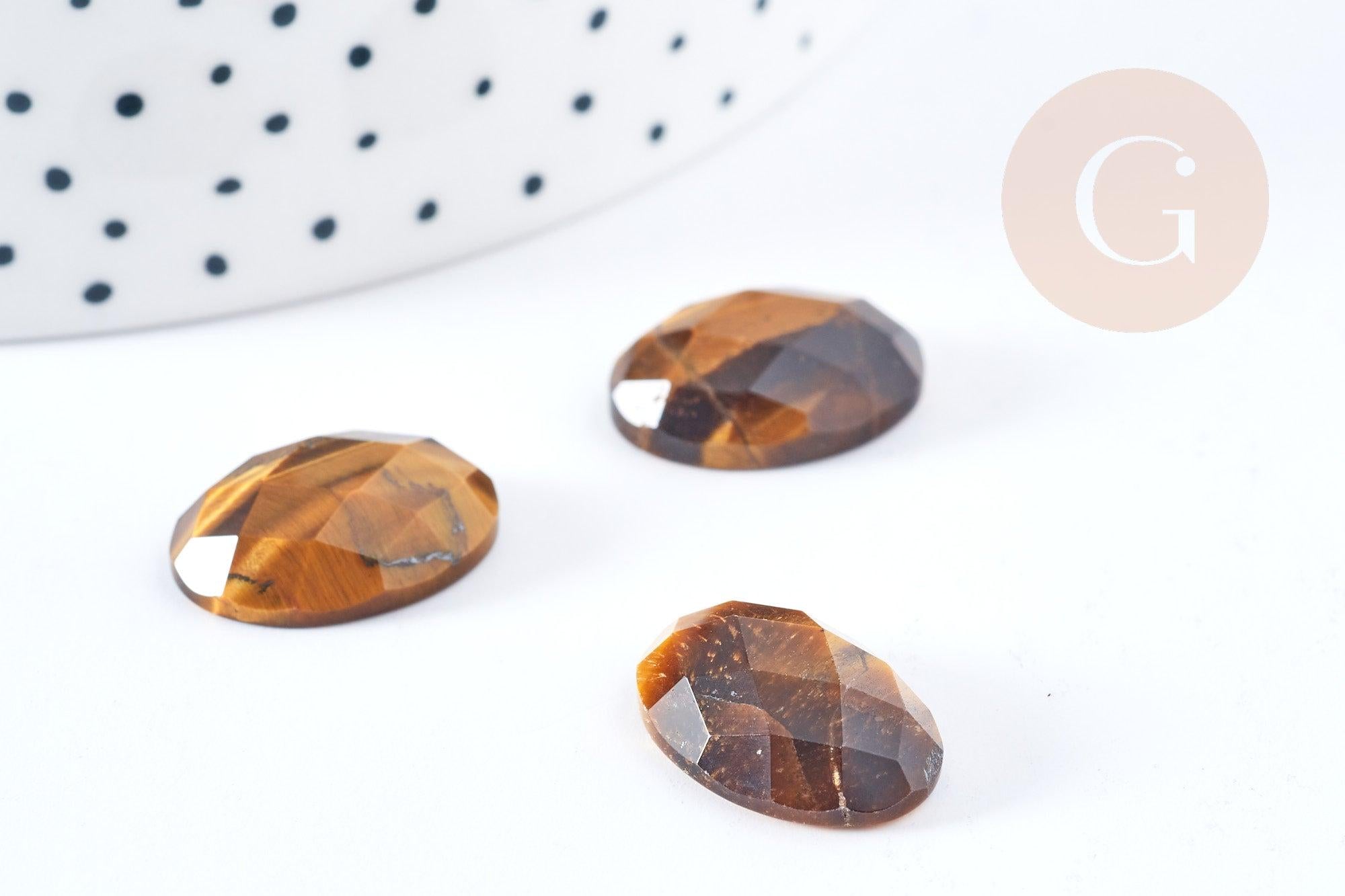 Cabochon ovale oeil de tigre naturel facetté 18x13mm, x1 (G8658)
