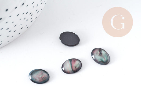Cabochon ovale résine noire imitation nacre 14x10mm, x1 (G9101)