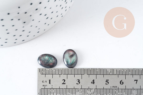 Cabochon ovale résine noire imitation nacre 14x10mm, x1 (G9101)