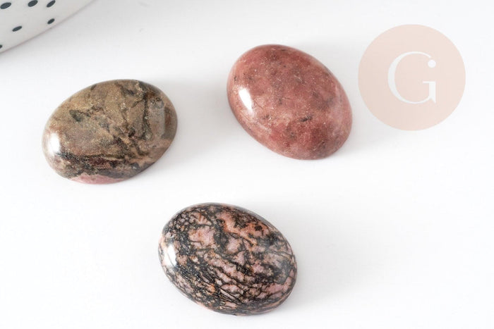 Cabochon ovale rhodonite naturelle 20x15mm, x1 (G2237)