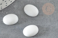 Cabochon ovale verre blanc imitation porcelaine 16x12mm, x1 (G2821)
