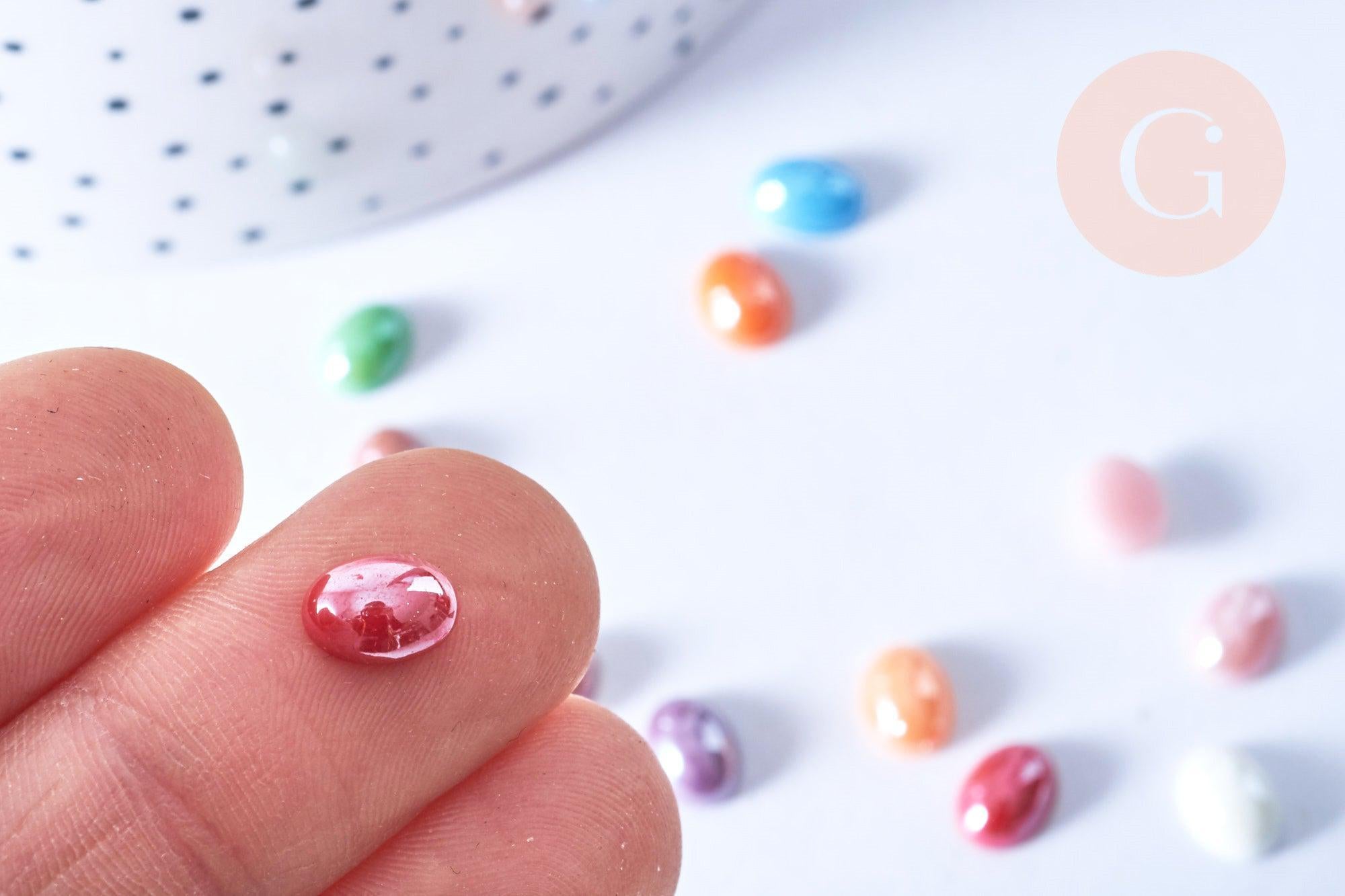Cabochon ovale verre irisé multicolore 8x6mm, x10 (G8705)