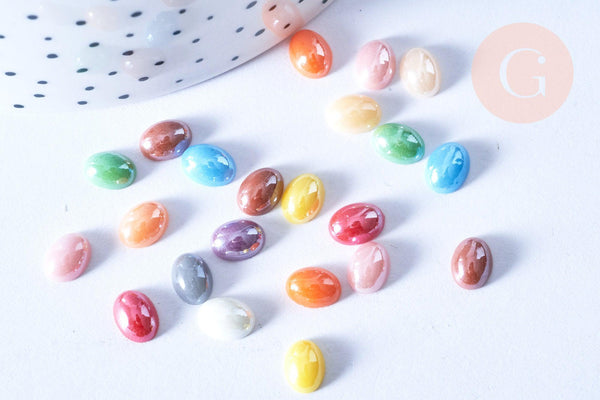 Cabochon ovale verre irisé multicolore 8x6mm, x10 (G8705)