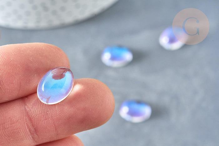 Cabochon ovale verre ovale clair AB 14mm, x1 (G8334)