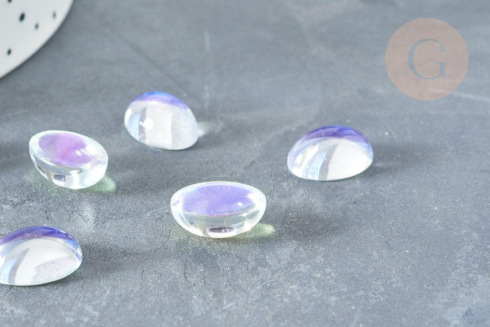 Cabochon ovale verre ovale clair AB 14mm, x1 (G8334)