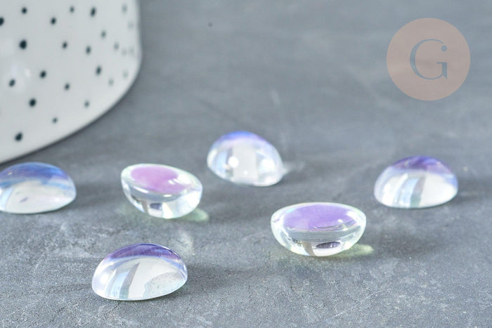 Cabochon ovale verre ovale clair AB 14mm, x1 (G8334)