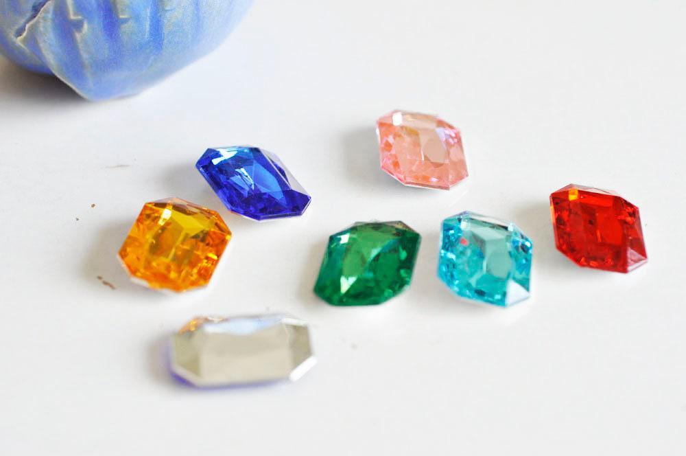 Cabochon plastique resine rectangulaire multicolore 25mm, x1 (G0657)
