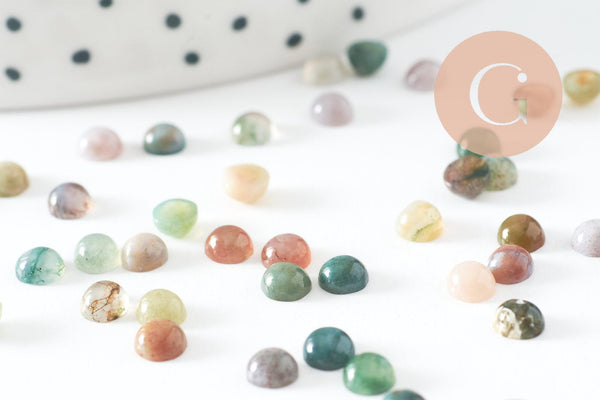 Cabochon rond agate indienne naturelle 4mm, x1 (G10030)