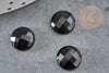 Cabochon rond agate naturelle noire facetté 10mm, x1 (G6692)