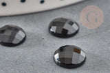 Cabochon rond agate naturelle noire facetté 10mm, x1 (G6692)