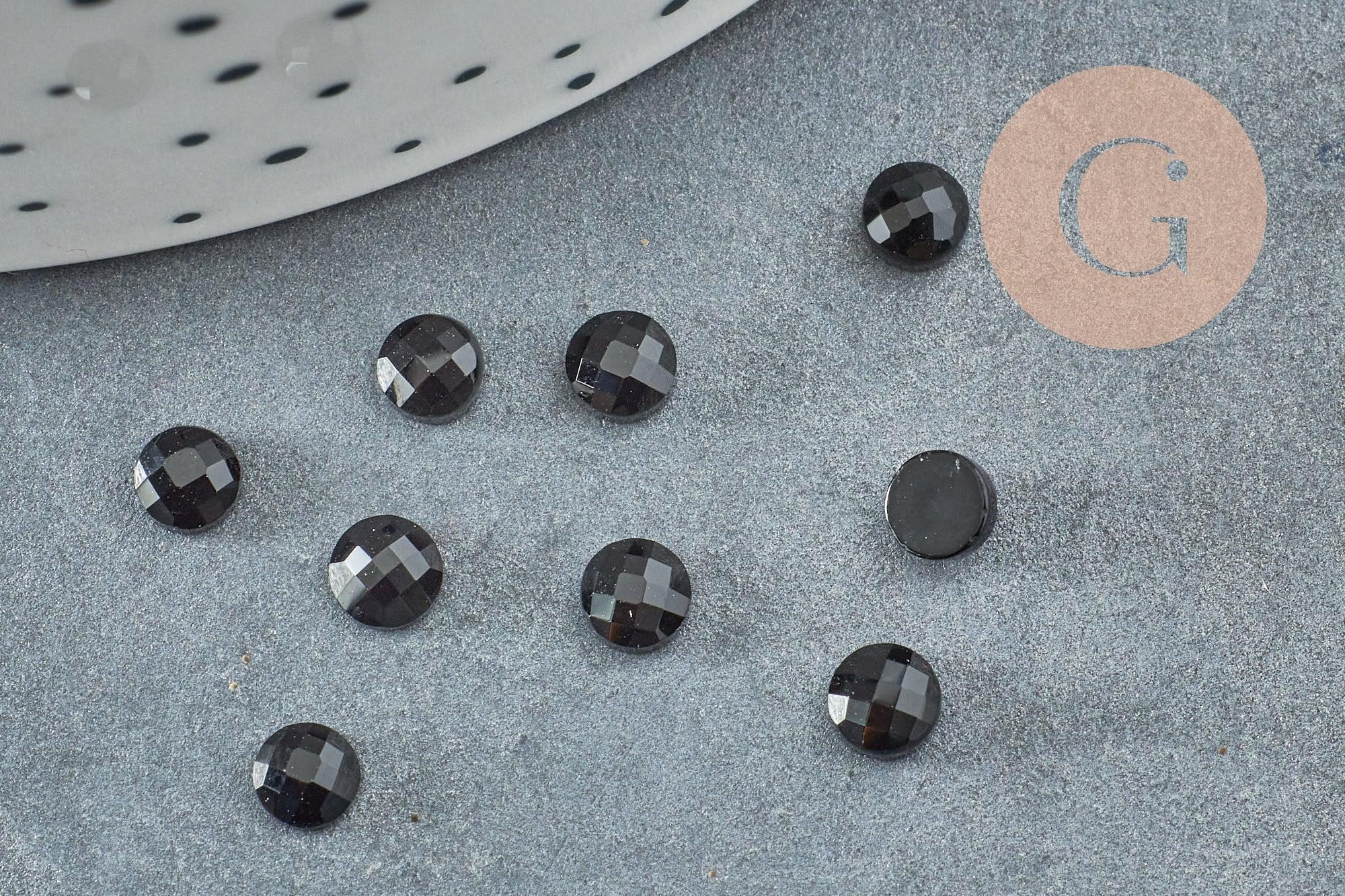 Cabochon rond agate naturelle noire facetté 4mm, x1 (G2276)