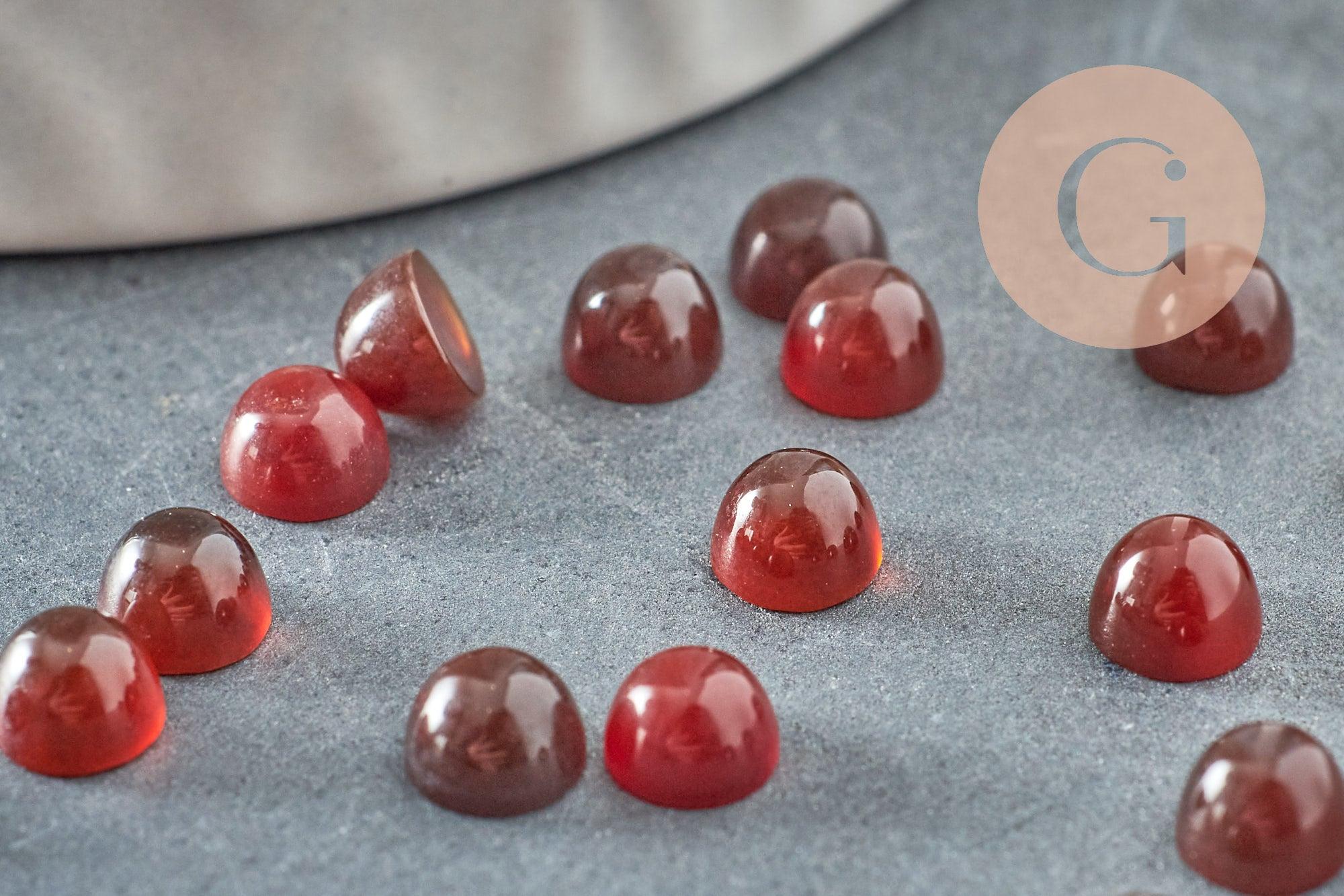Cabochon rond agate naturelle teintée orange foncé 5mm, x1 (G9965)
