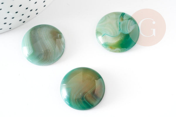 Cabochon rond agate naturelle verte 24mm, x1 (G2645)