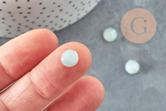 Cabochon rond amazonite bleue naturelle à facettes 8mm, x1 (G5638)