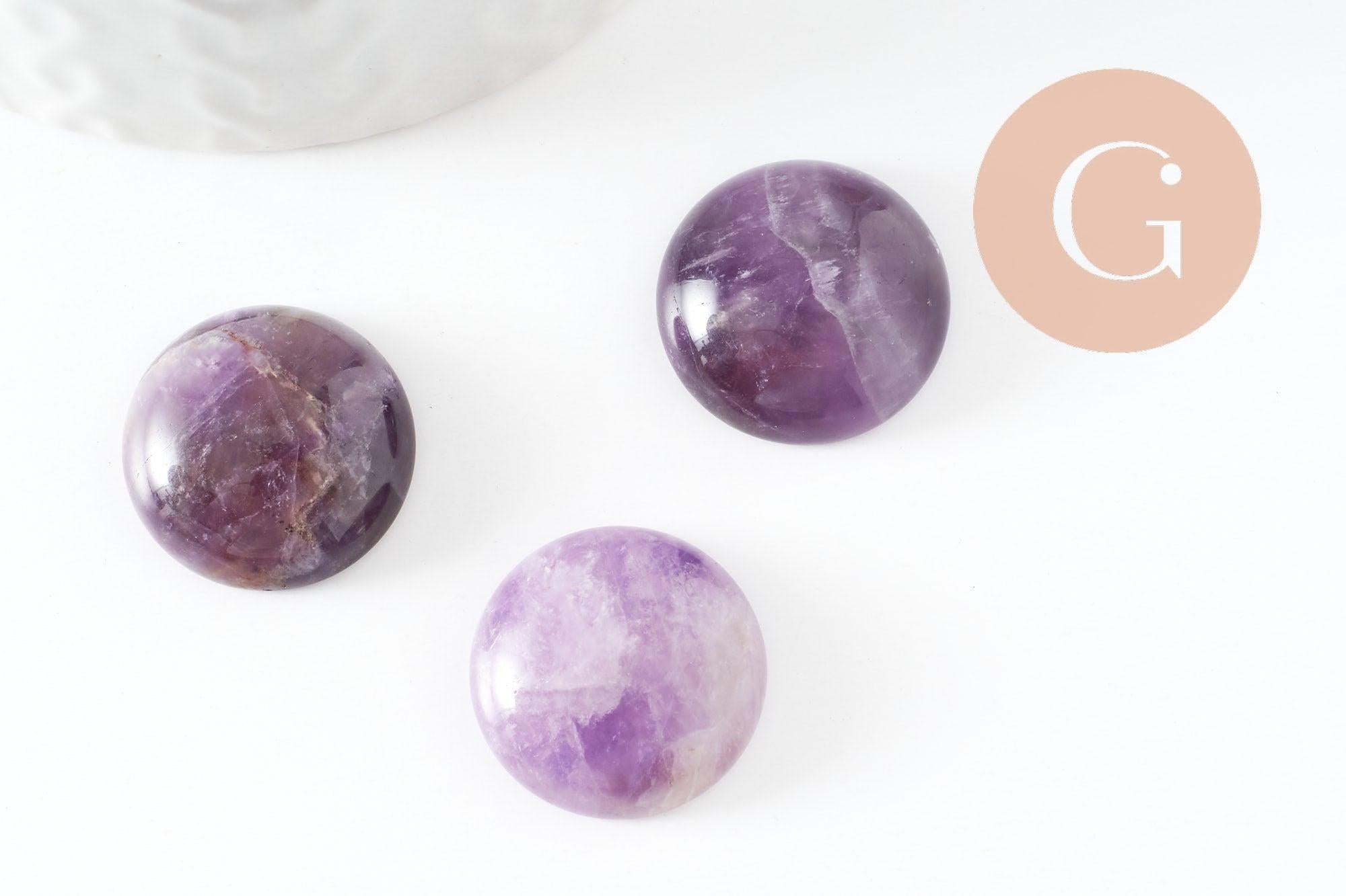 Cabochon rond amethyste naturelle 20mm, x1 (G9619)