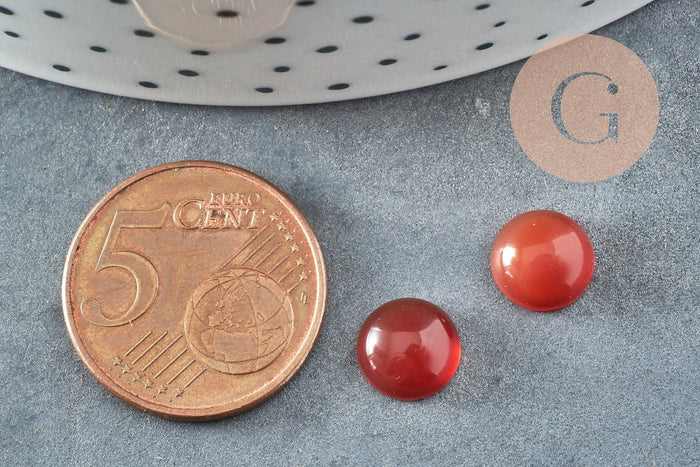 Cabochon rond cornaline naturelle orange 8mm, x1 (G9087)