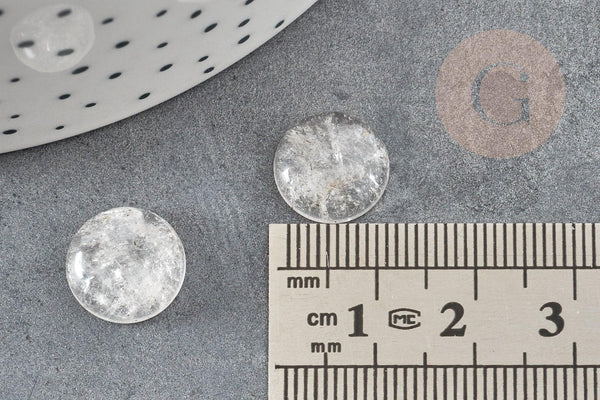 Cabochon rond cristal de roche naturel 12mm, x1 (G5051)
