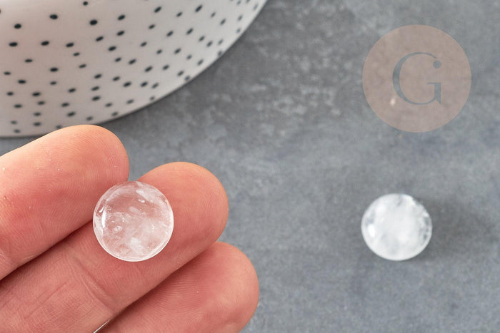 Cabochon rond cristal de roche naturel 14mm, x1 (G5054)