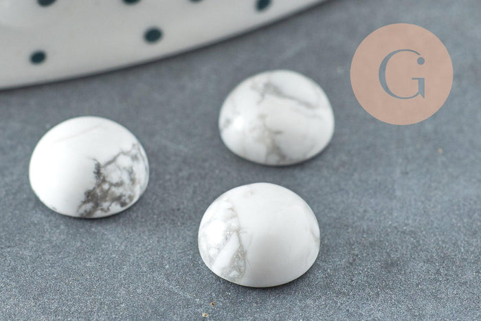 Cabochon rond howlite blanche naturelle 8mm, x1 (G8689)