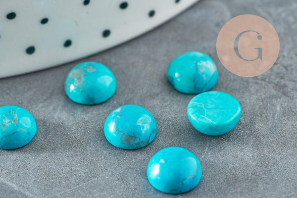 Cabochon rond howlite naturel teinté turquoise 8mm, x1 (G8653)
