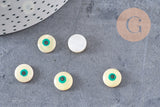Cabochon rond nacre blanche mauvais oeil 10mm, x10 (G1058)