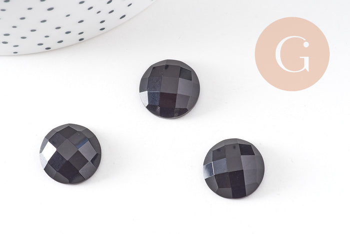 Cabochon rond obsidienne noire naturelle 16mm, x1 (G10815)