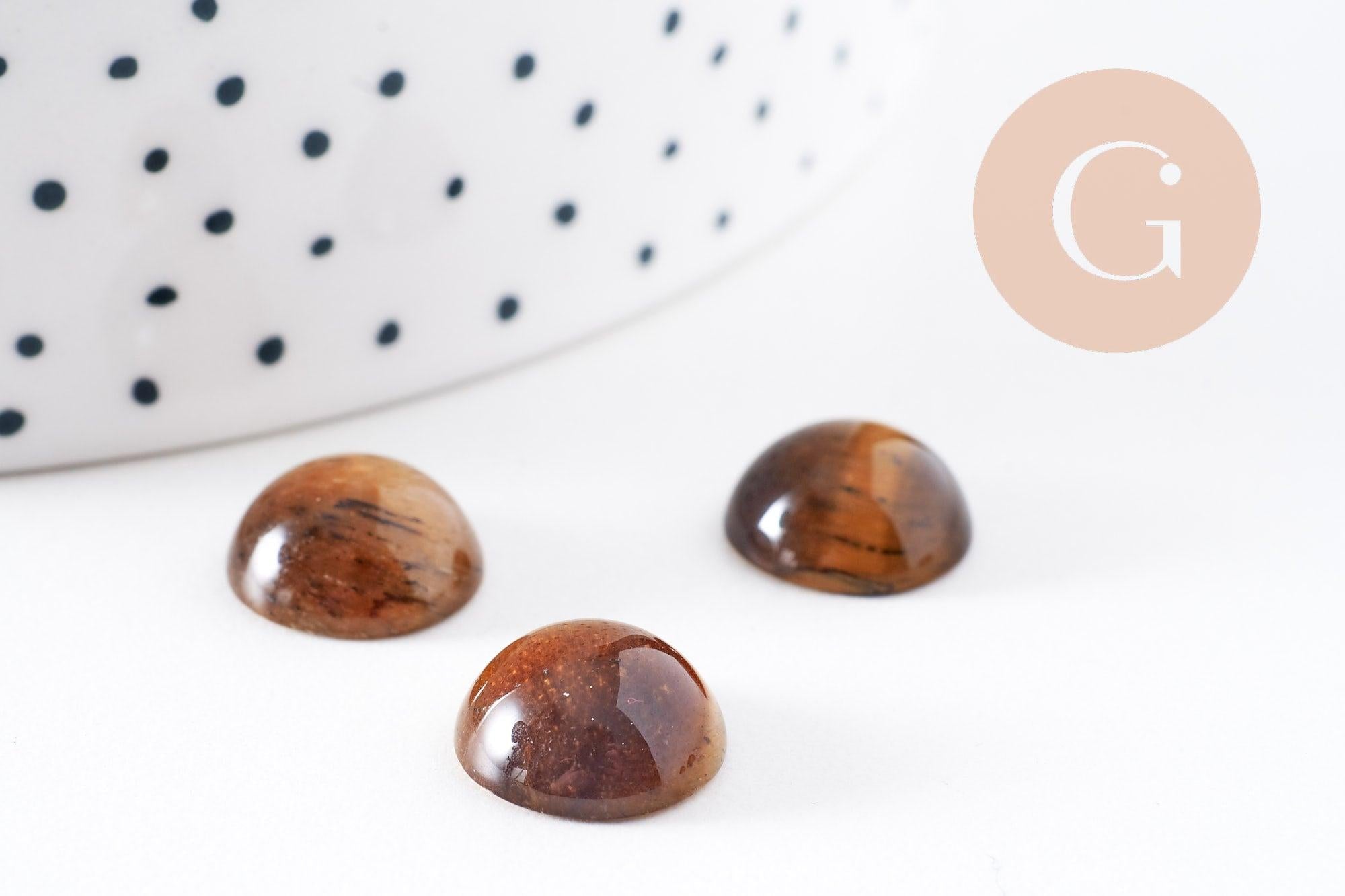 Cabochon rond œil de tigre naturel marron 12mm, x1 (G10067)